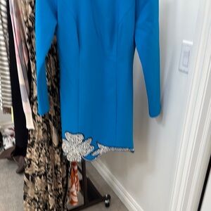 Elegant Blue Dress with Floral Embellishments